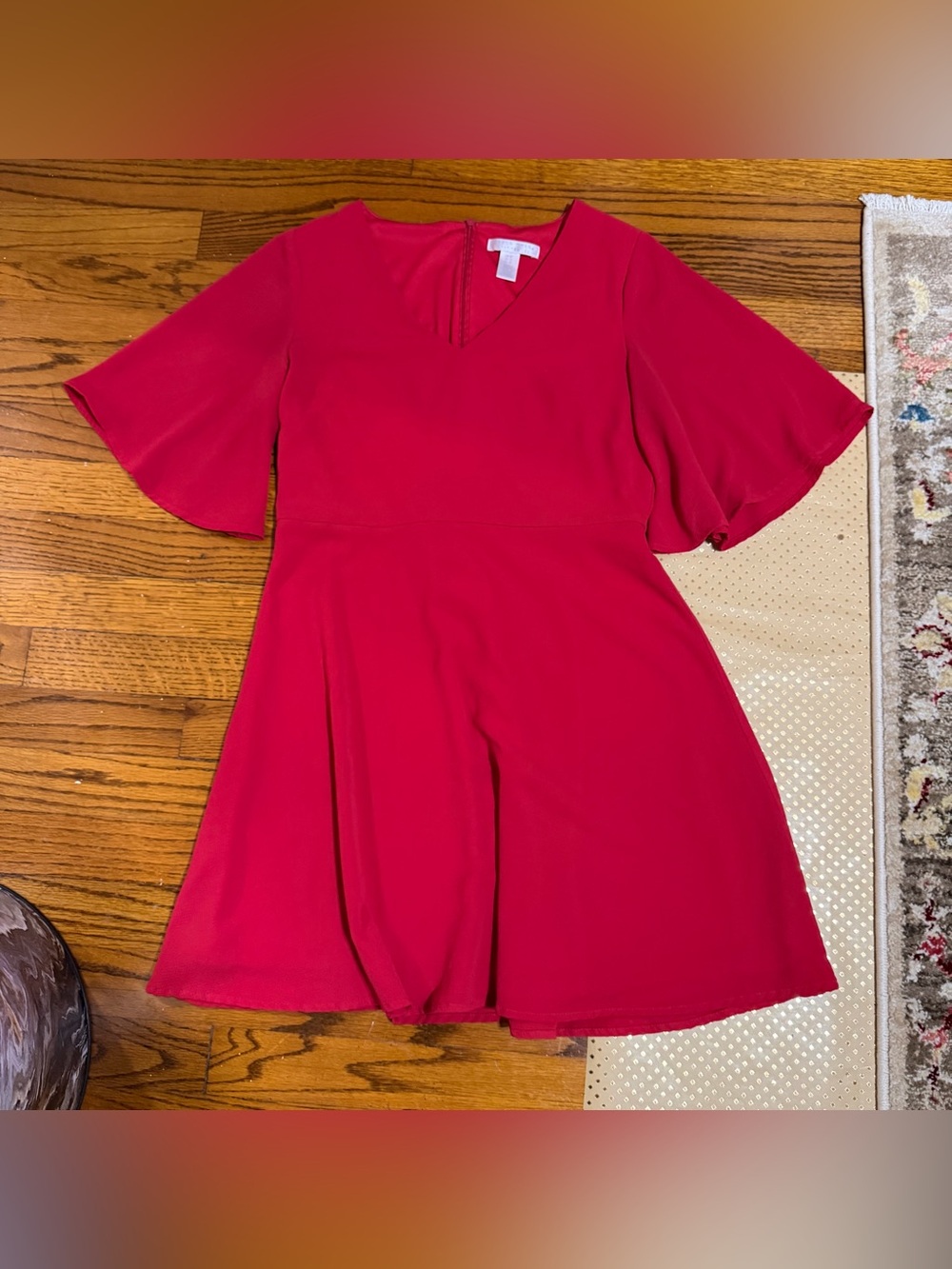 London Times Vibrant Fuchsia V-Neck Flutter Sleeve Dress - 8P
